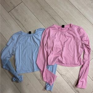 SHEIN Pink & Light Blue Long Sleeve Crop Top Duo